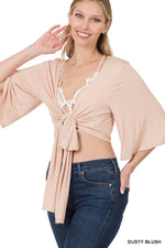 #P827 Luxe Rayon Tie Front Cropped Cardigan
