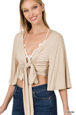 #P827 Luxe Rayon Tie Front Cropped Cardigan