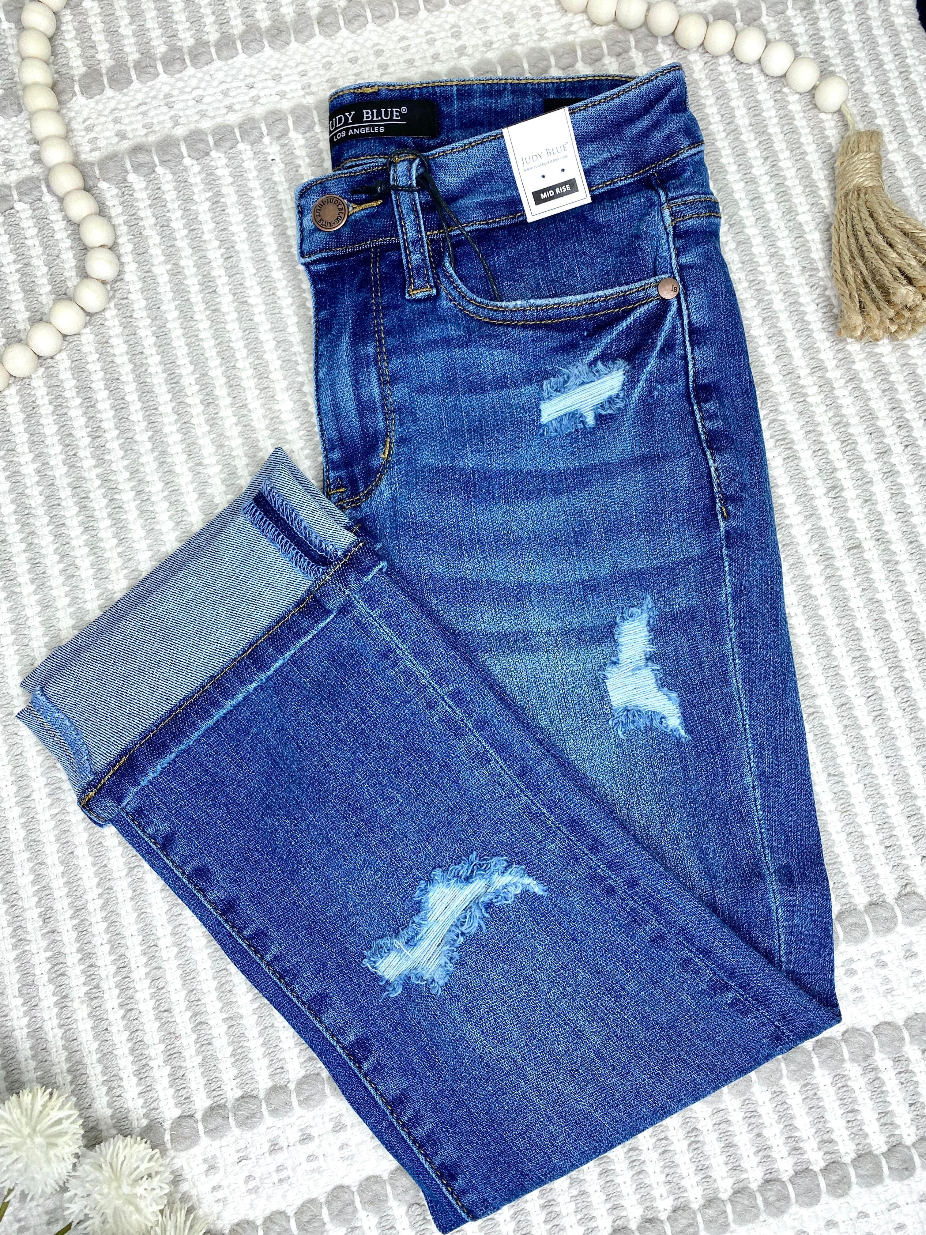 Judy Blue Distressed Patch Capri Jeans