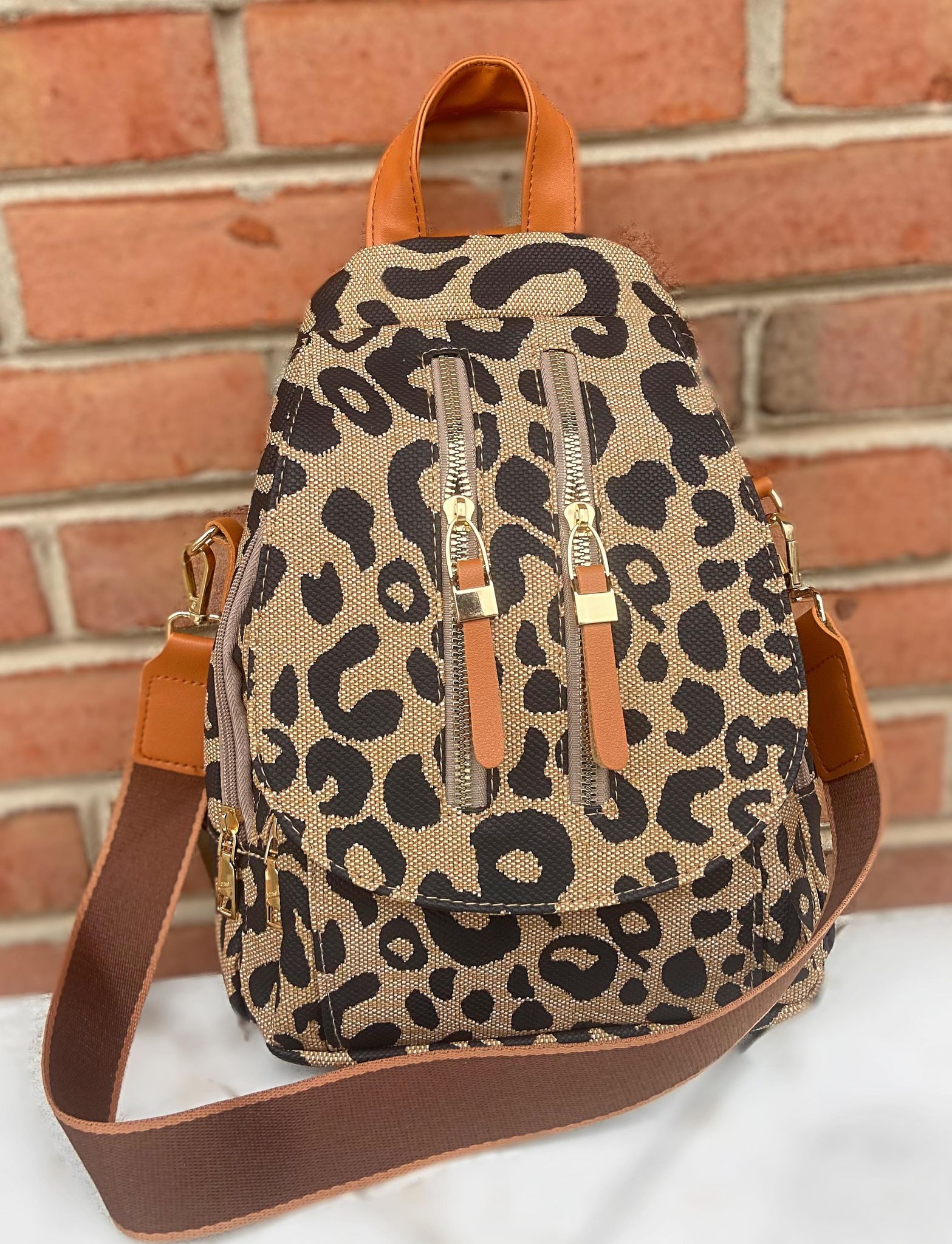 Leopard Print Backpack Purse