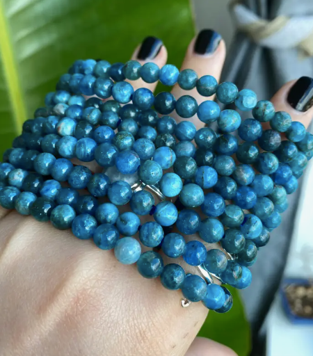 #P379 Blue Apatite Crystal Beaded Bracelet