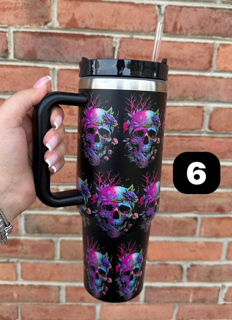 ThisUniqueVibe 1pc Tumbler,Casual Skull & Eye Graphic Bottle With Lid