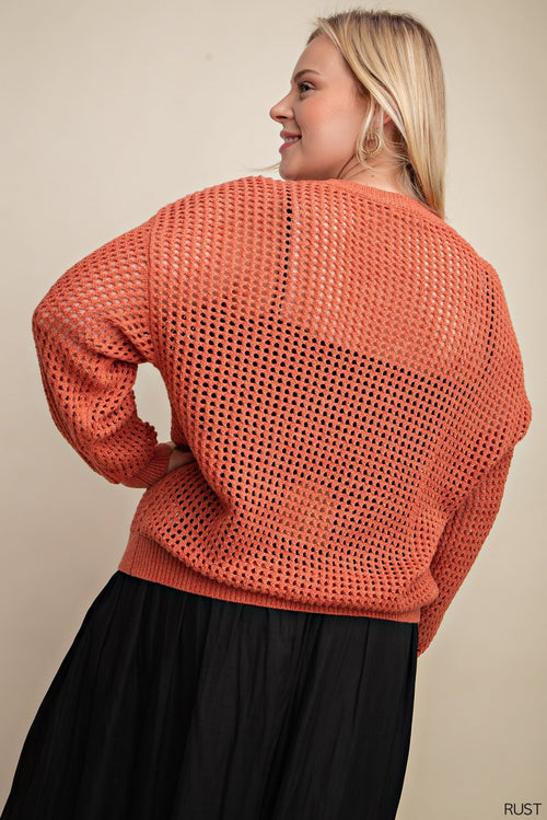 #P860 Soft Two Tone Thread Finish Net Style Sweater