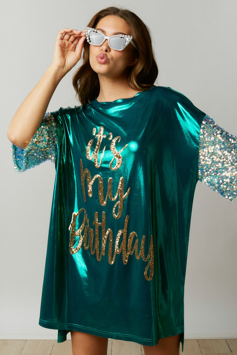 #P670 It's My Birthday Sequin Shirt Dress