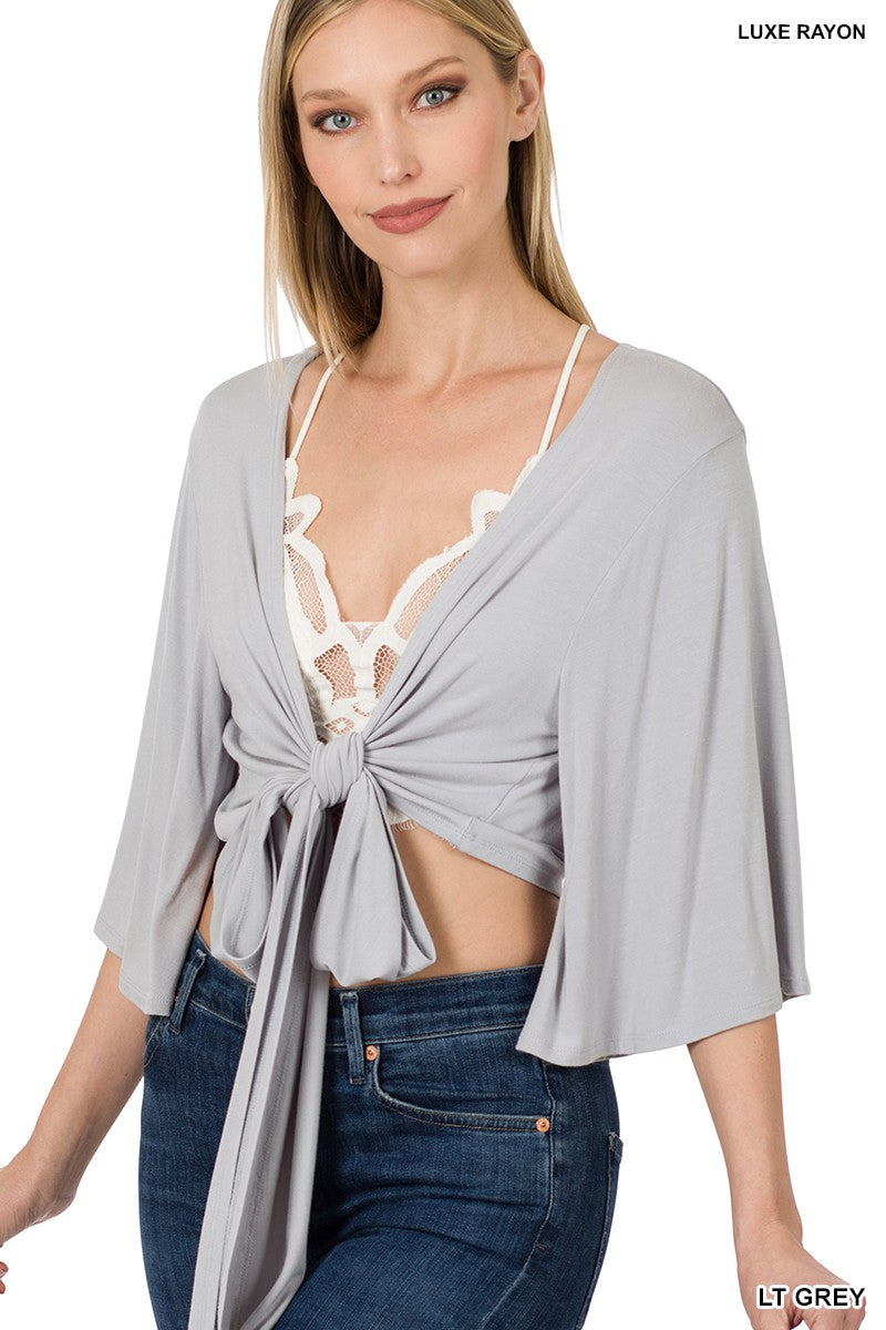 #P827 Luxe Rayon Tie Front Cropped Cardigan