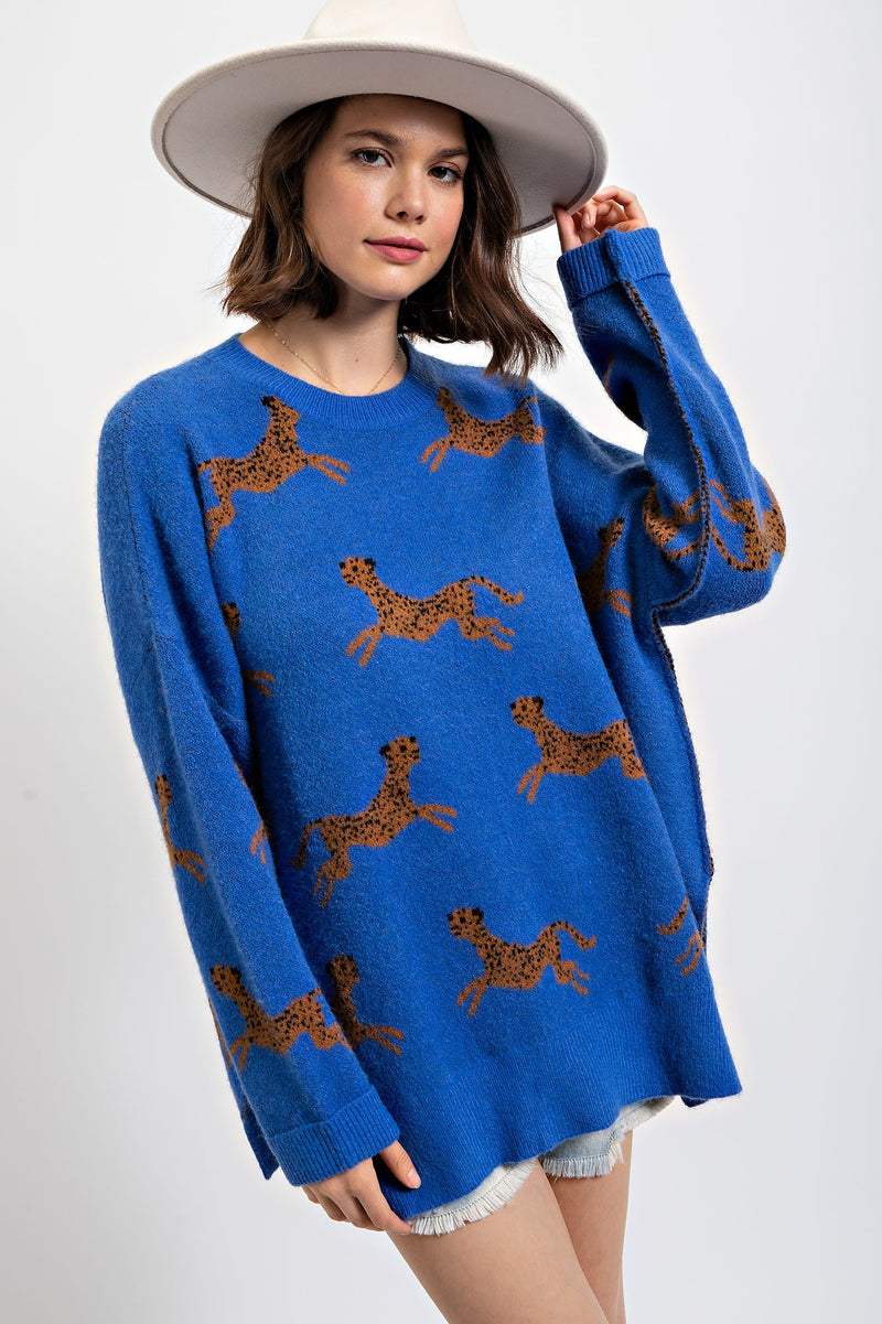 #P848 CHEETAH PATTERNED SWEATER