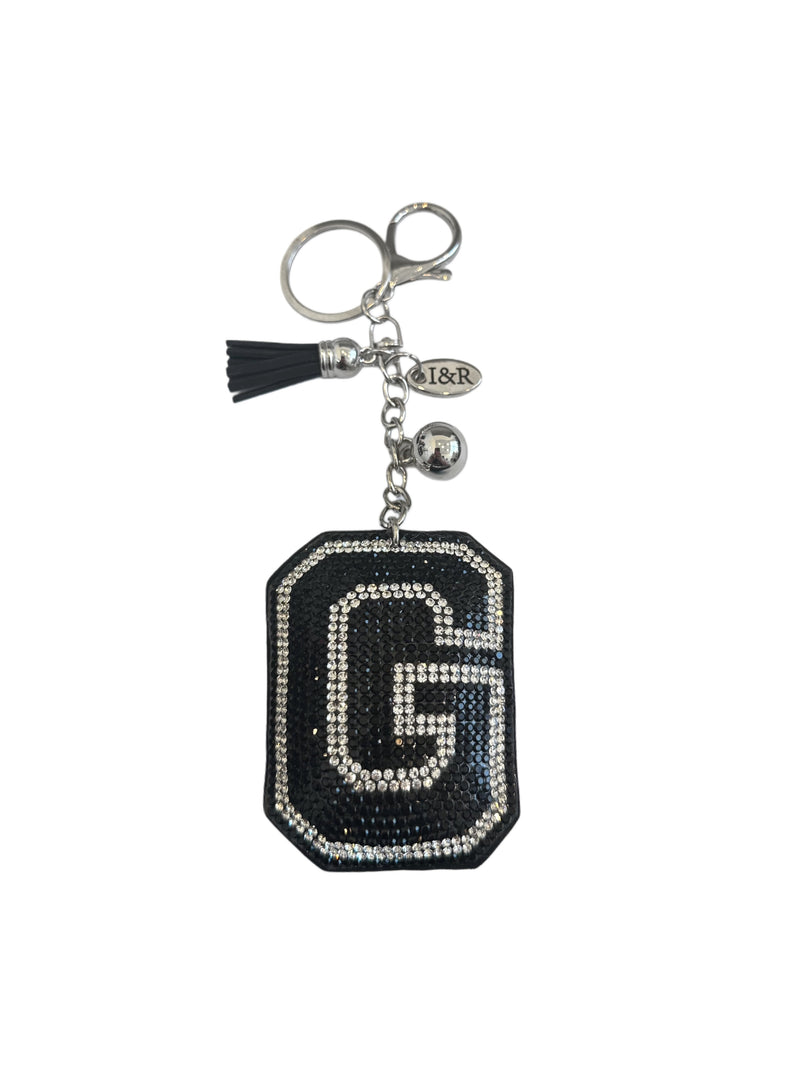 Iris Black Studs Initial Letters Charms Decorative with Keychain (#CL13)