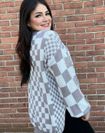 #P899 Sequin Detail Long Sleeve Check Knit Cardigan