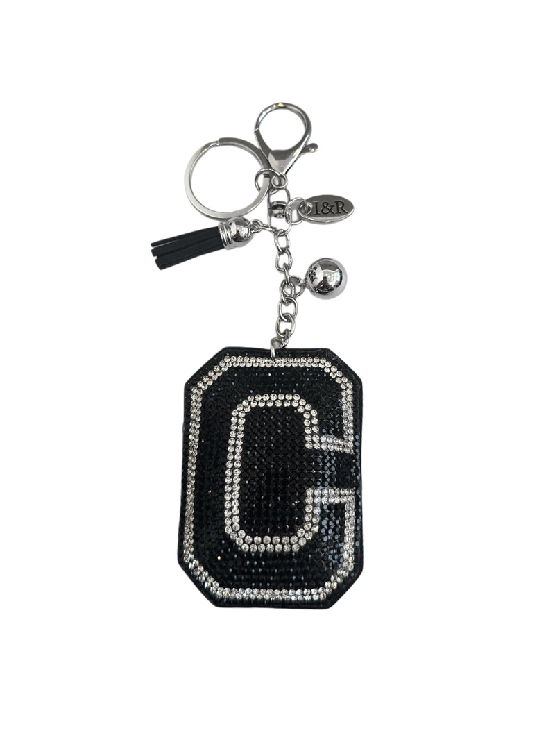 Iris Black Studs Initial Letters Charms Decorative with Keychain (#CL13)