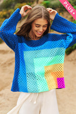 #P851 Plus Multi Color Blocked Knit Sweater Cover Up