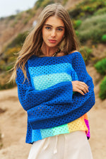 #P851 Plus Multi Color Blocked Knit Sweater Cover Up