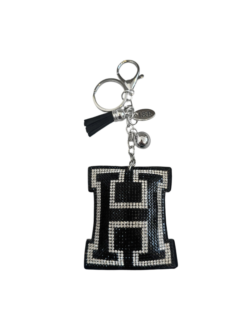 Iris Black Studs Initial Letters Charms Decorative with Keychain (#CL13)