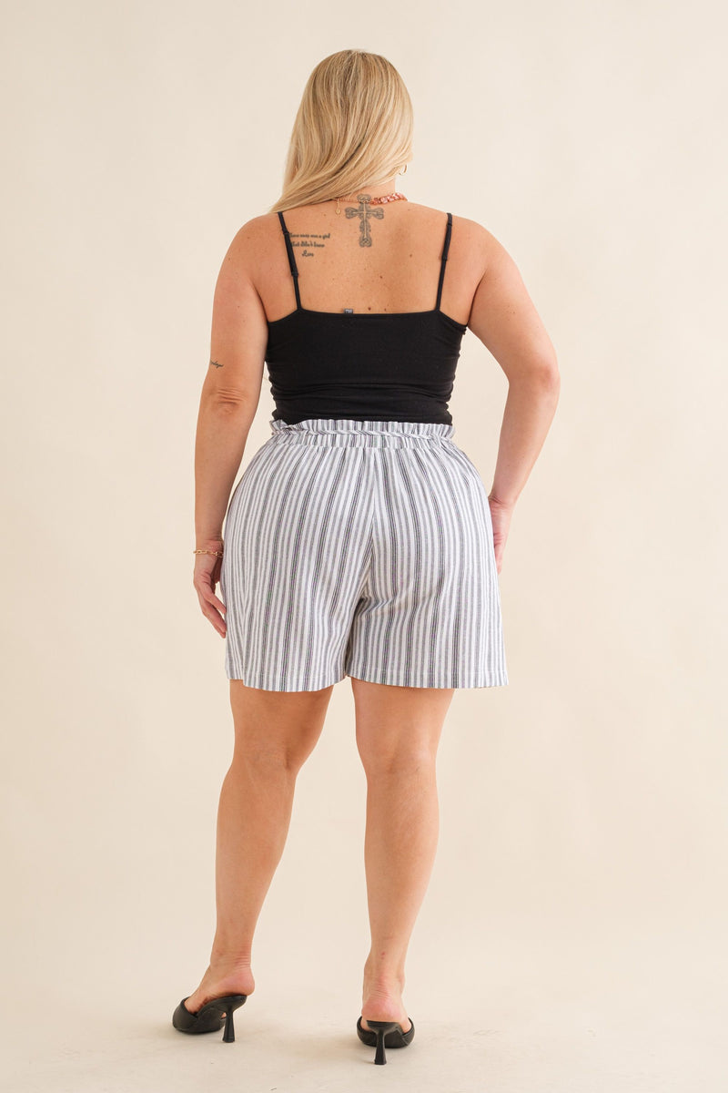 #P703 Linen Blend Striped Drawstring Shorts