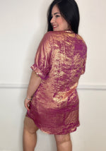 V-Neck Metallic Magenta Dress