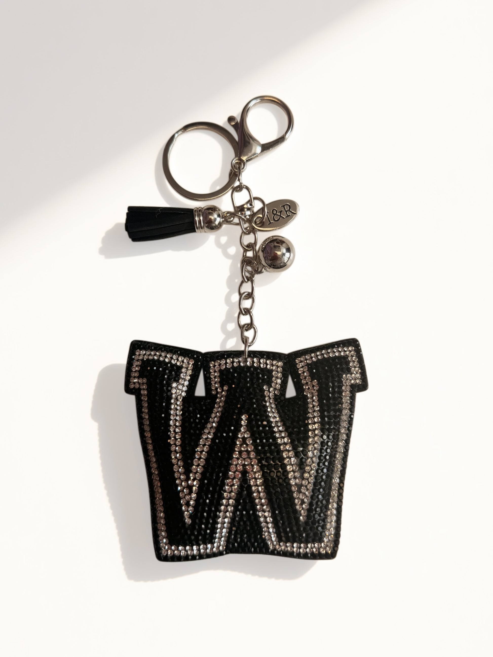 Iris Black Studs Initial Letters Charms Decorative with Keychain (#CL13) By Iris & Rainbow