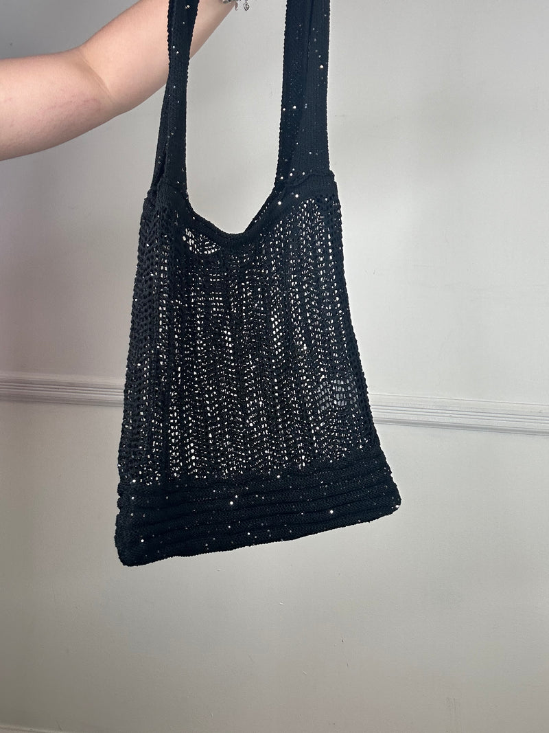 Knit Side Slit Long Sleeveless Mesh Dress with Bag