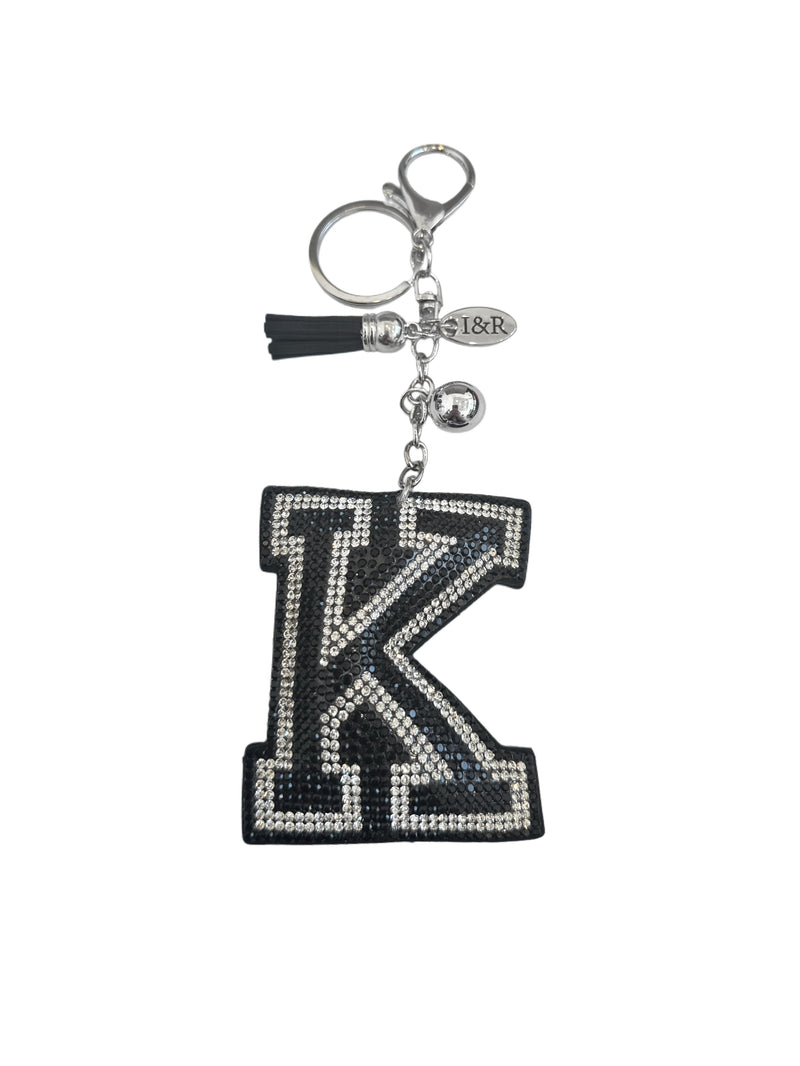 Iris Black Studs Initial Letters Charms Decorative with Keychain (#CL13)