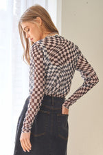 #P854 Checker Board Printed  Long Sleeve Top