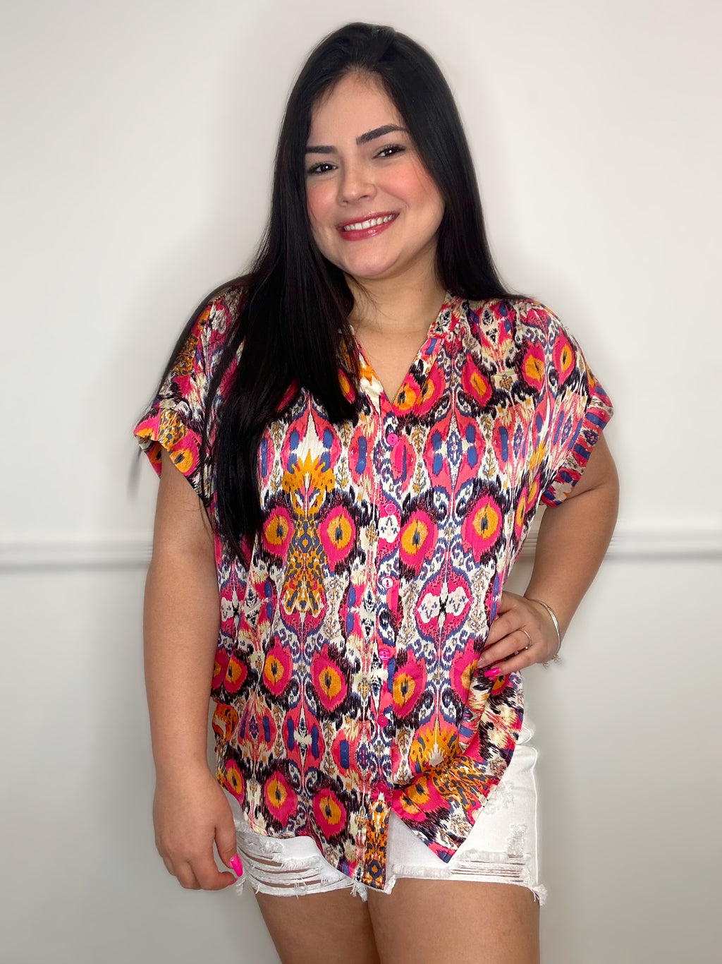 Fushia Mix Print Top