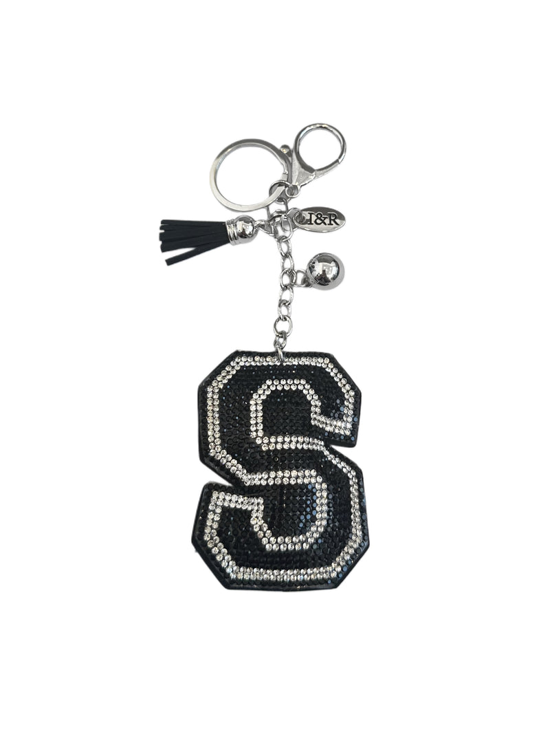 Iris Black Studs Initial Letters Charms Decorative with Keychain (#CL13)