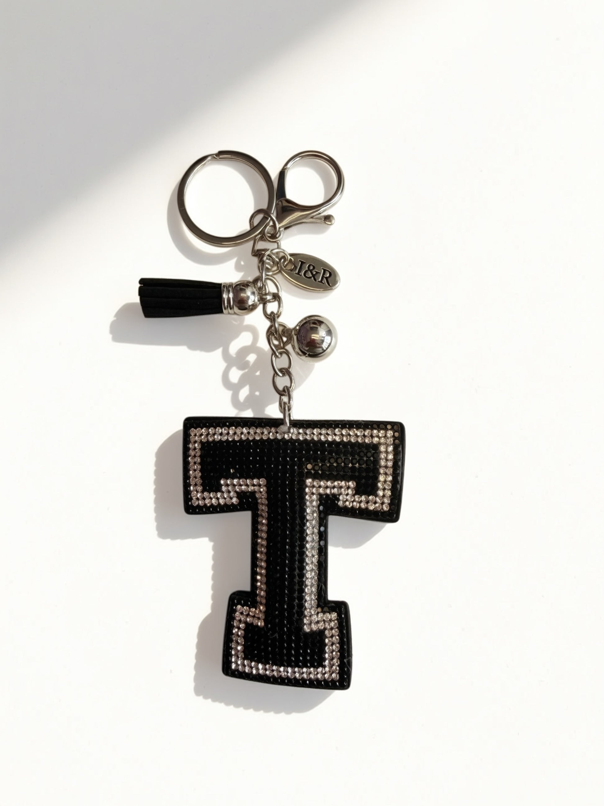 Iris Black Studs Initial Letters Charms Decorative with Keychain (#CL13) By Iris & Rainbow