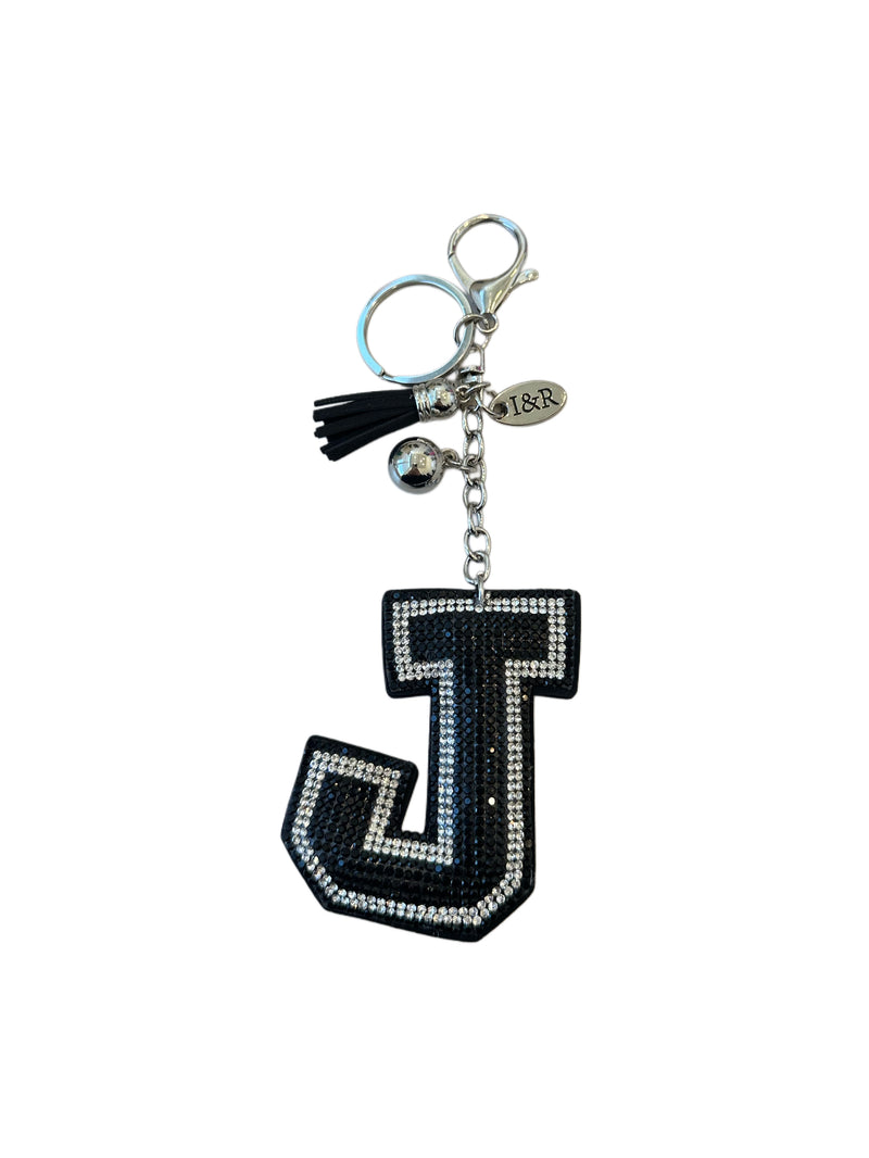 Iris Black Studs Initial Letters Charms Decorative with Keychain (#CL13)
