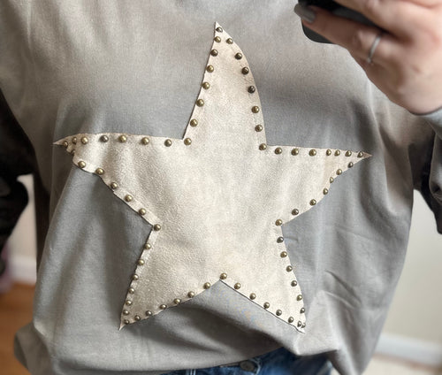 #P930 Suede Star Patch Cotton Jersey Top