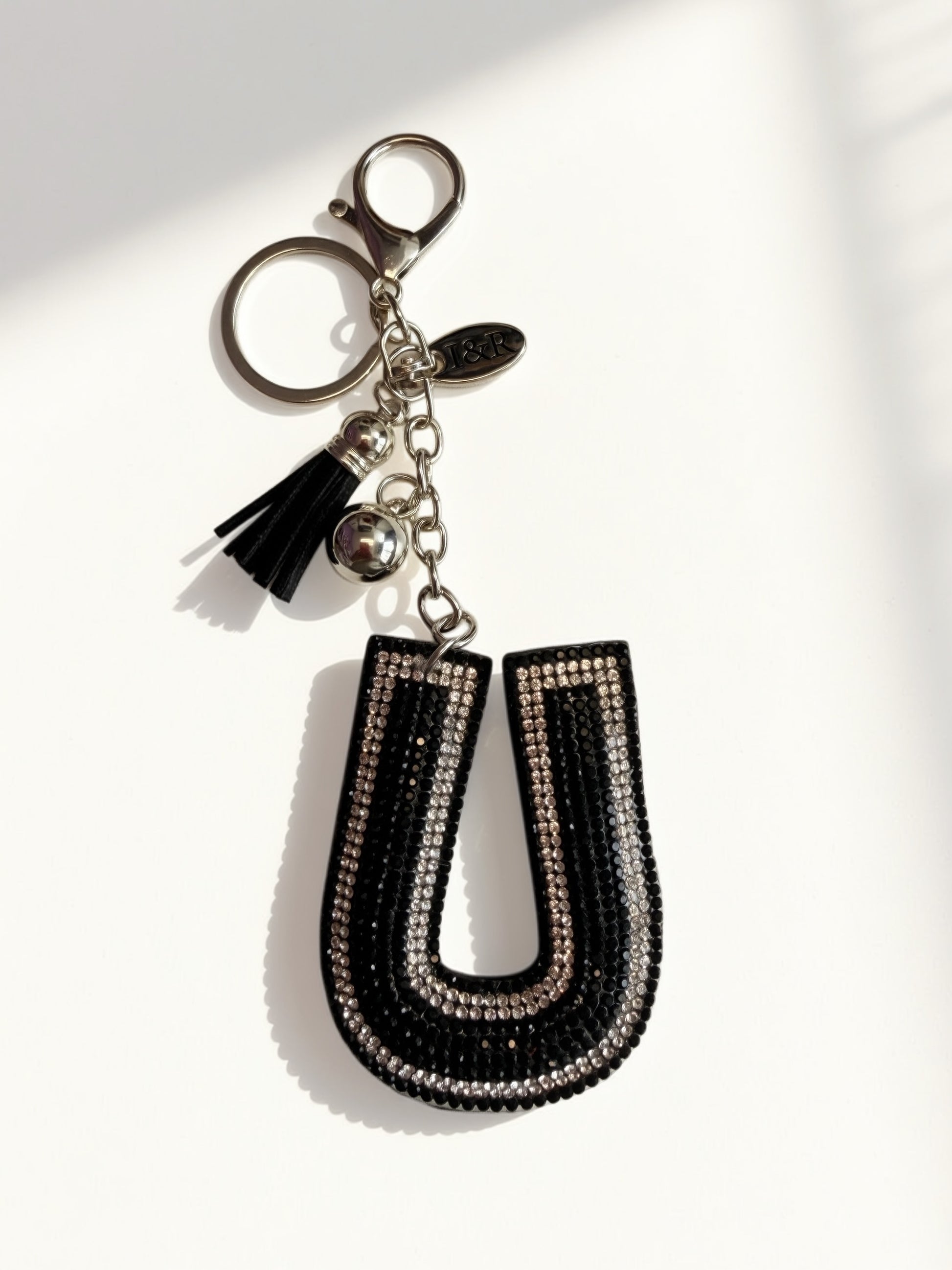 Iris Black Studs Initial Letters Charms Decorative with Keychain (#CL13) By Iris & Rainbow