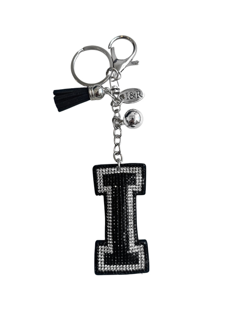 Iris Black Studs Initial Letters Charms Decorative with Keychain (#CL13)