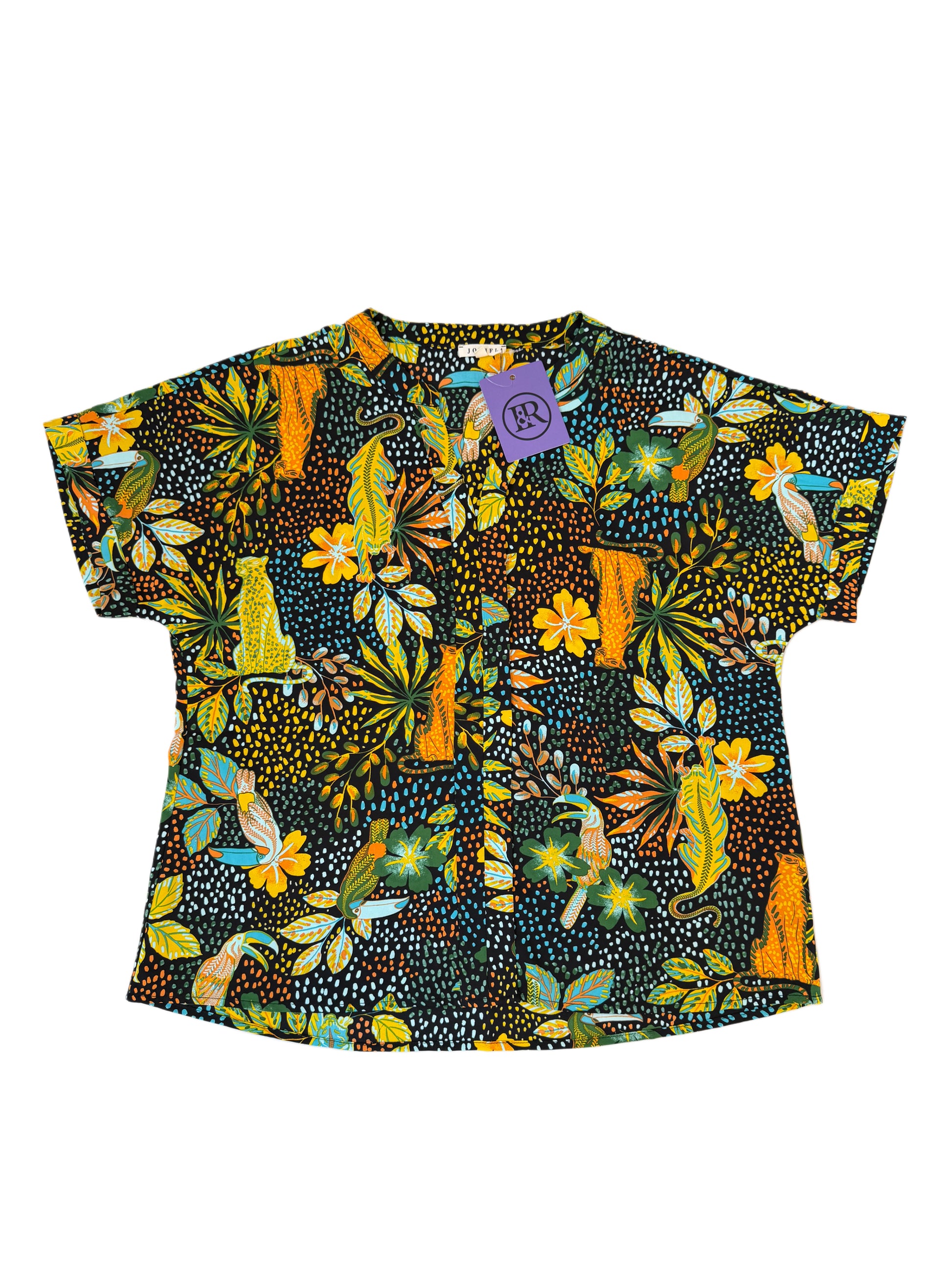 Print Collarless Short Sleeve Top