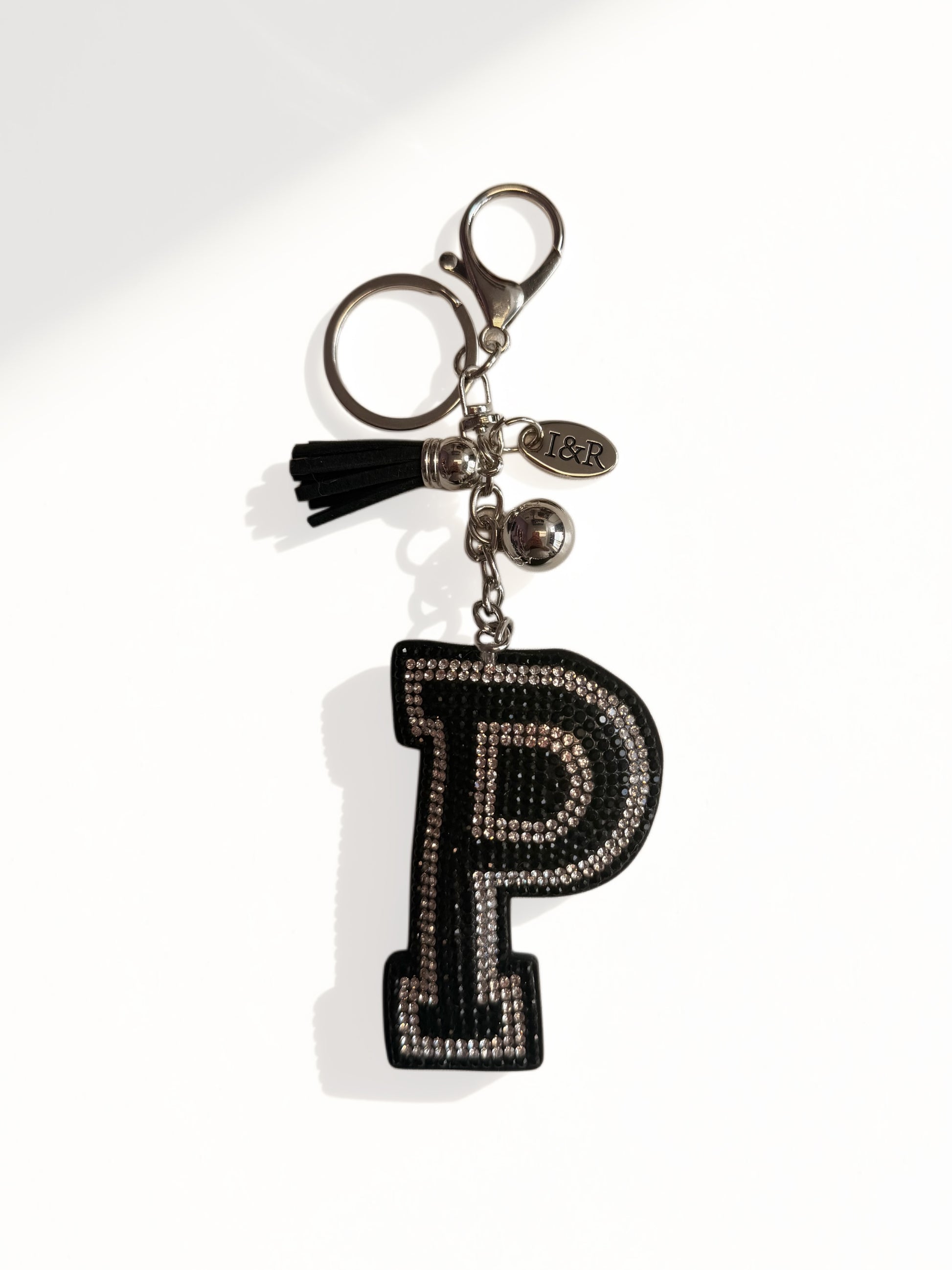 Iris Black Studs Initial Letters Charms Decorative with Keychain (#CL13) By Iris & Rainbow