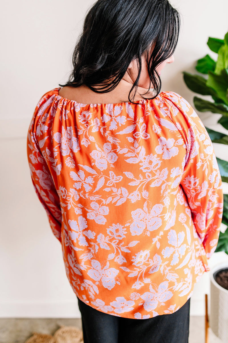 Tangerine Hibiscus Blouse*