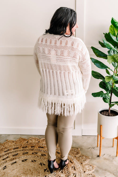Crochet Open Knit Cover Up With Fringe Hem In Soft Neutral*