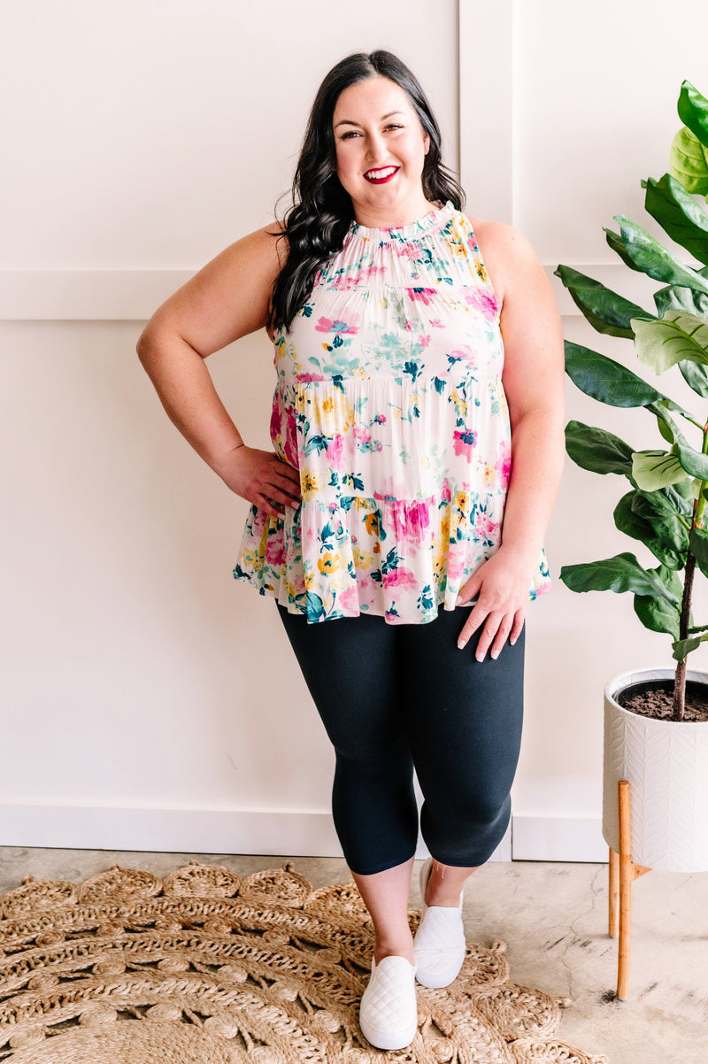 Tiered Tie Back Sleeveless Blouse In Easter Florals*