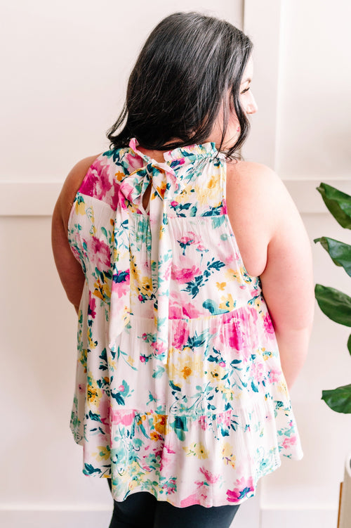 Tiered Tie Back Sleeveless Blouse In Easter Florals*