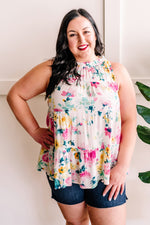 Tiered Tie Back Sleeveless Blouse In Easter Florals*