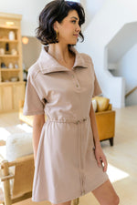 Darla Button Up Collared Dress in Taupe*