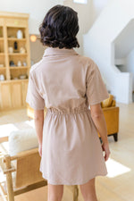 Darla Button Up Collared Dress in Taupe*