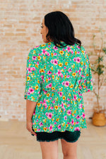 Dreamer Peplum Top in Emerald and Pink Floral