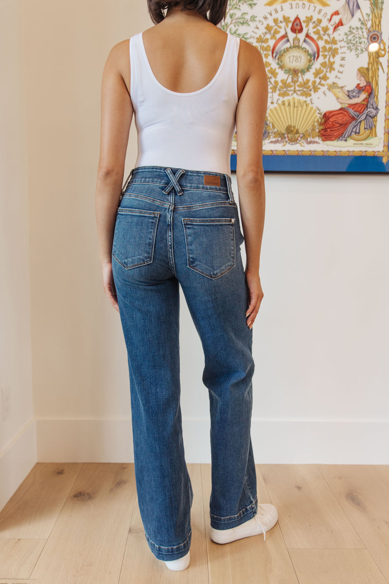 Elsie High Rise Double Button Wide Leg Jeans