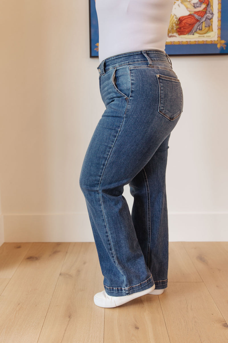 Elsie High Rise Double Button Wide Leg Jeans