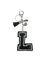 Iris Black Studs Initial Letters Charms Decorative with Keychain (#CL13)