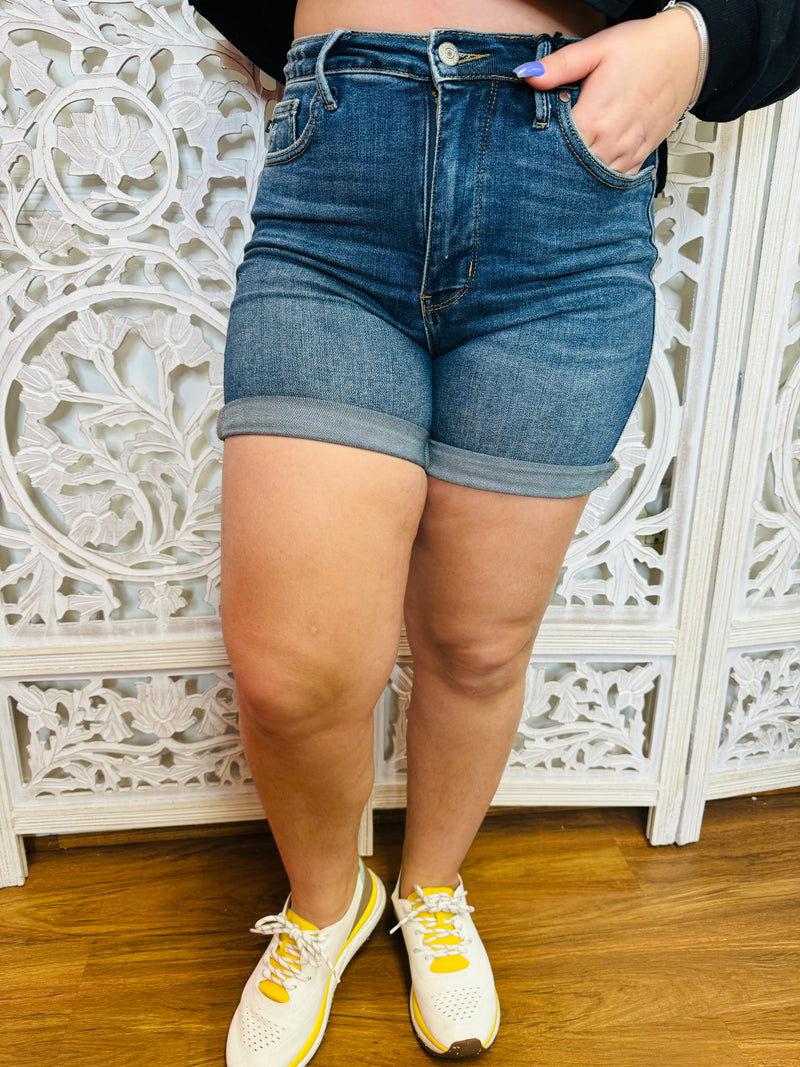 P987 Alana Tummy Control Cuffed Denim Judy Blue Shorts Jeans – Iris &  Rainbow Boutique