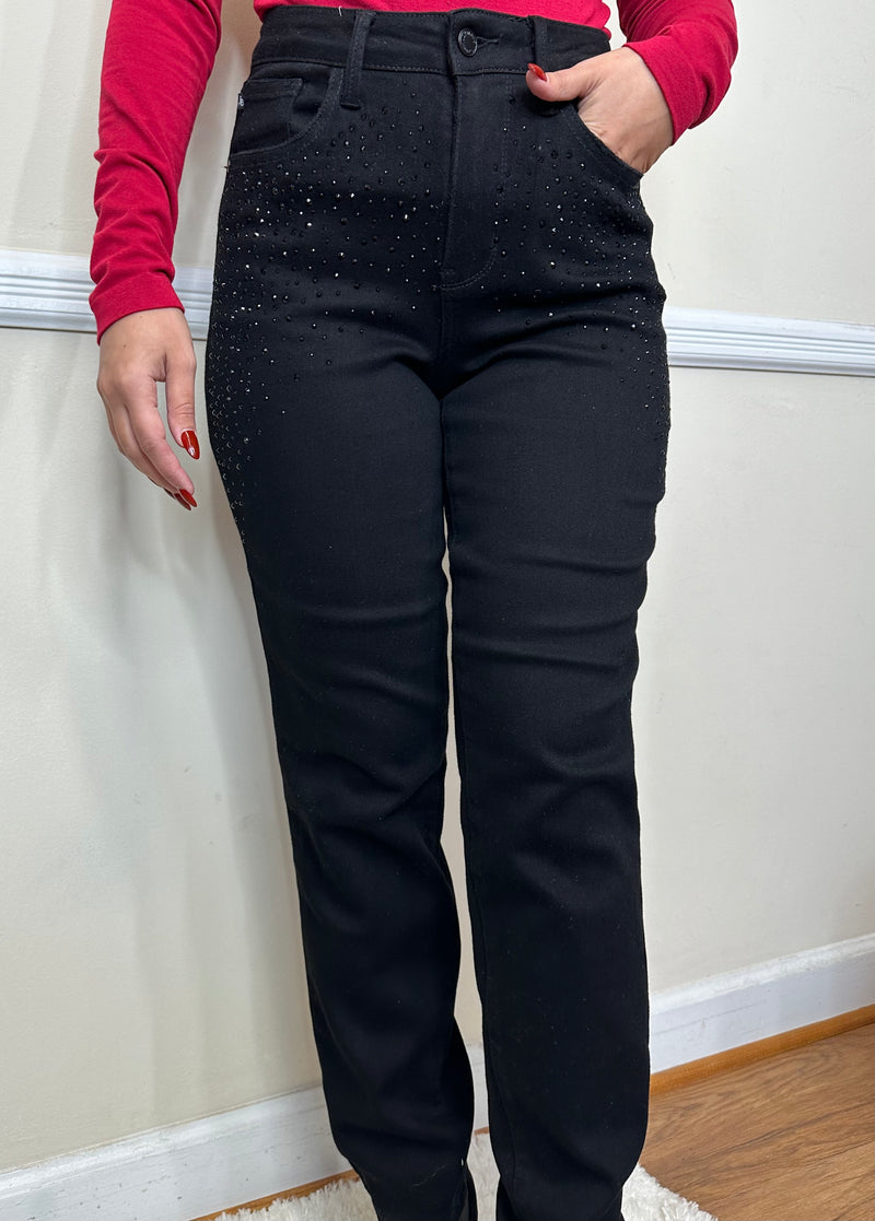 #P969 Melody Rhinestone Embellishment Slim Jeans Denim