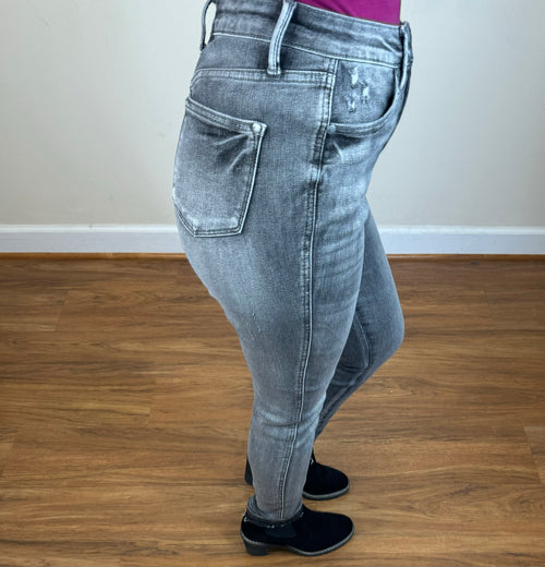 #P970 Evelyn Tummy Control Release Hem Skinny Jeans Denim