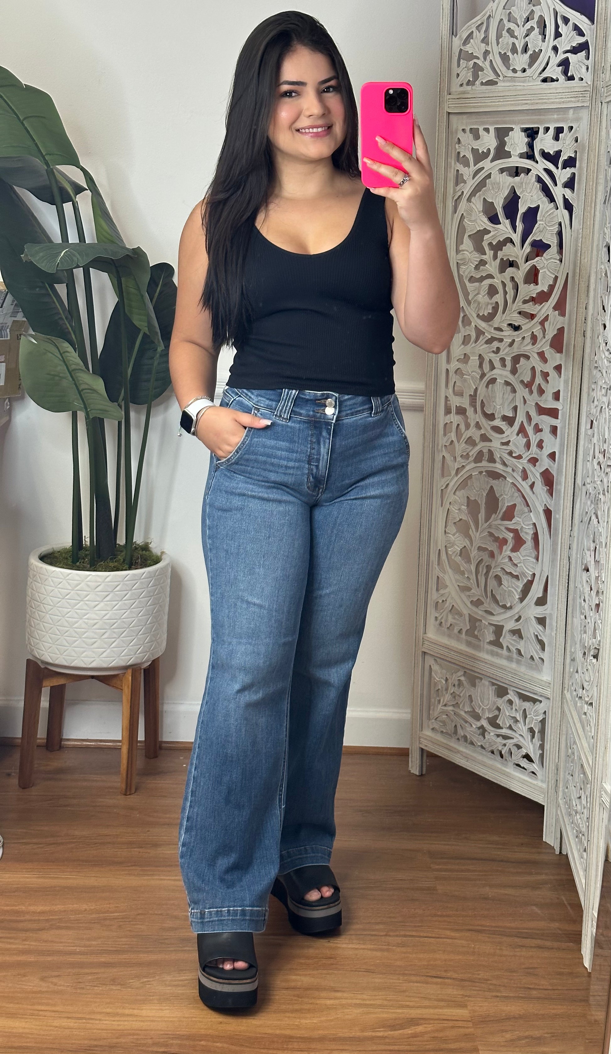 #P826 Crystal High Waist Wide Leg Judy Blue Denim