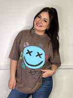 Smiley Face Distressed Washed Top