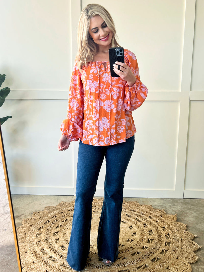 Tangerine Hibiscus Blouse*