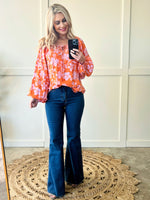 Tangerine Hibiscus Blouse*