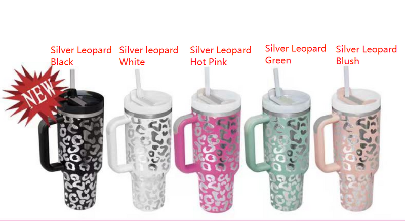 Black & Pink/Blue Holographic Leopard Print Reusable Starbuck Cold Cup